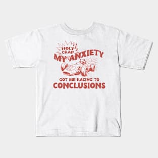 My Anxiety Got Me Racing To Conclusions Retro 90s T-Shirt, Raccoon Racing Graphic T-shirt, Funny Race T-Shirt, Vintage Animal Gag Kids T-Shirt
